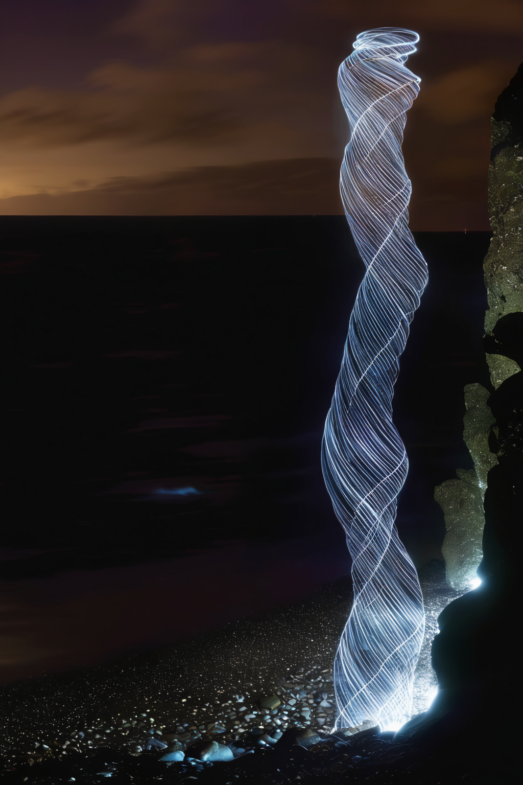 <lora:Photographer Martin Kimbell Style:1>Photographer Martin Kimbell Style - a long exposure photo of a stream of light on a rocky beach near the ocean