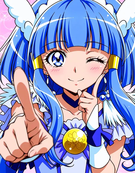 <lora:dmd2_sdxl_4step:1>,official style,masterpiece,best quality,newest,very aesthetic,highly detailed,high resolution,absurdres,highres,depth of field,super detailed skin,very awa,Anime,anime coloring,anime screencap,<lora:cure_beauty_V2:1>,cure beauty,smile,abstract_background,one eye closed,index_finger_raised,pointing_at_viewer,