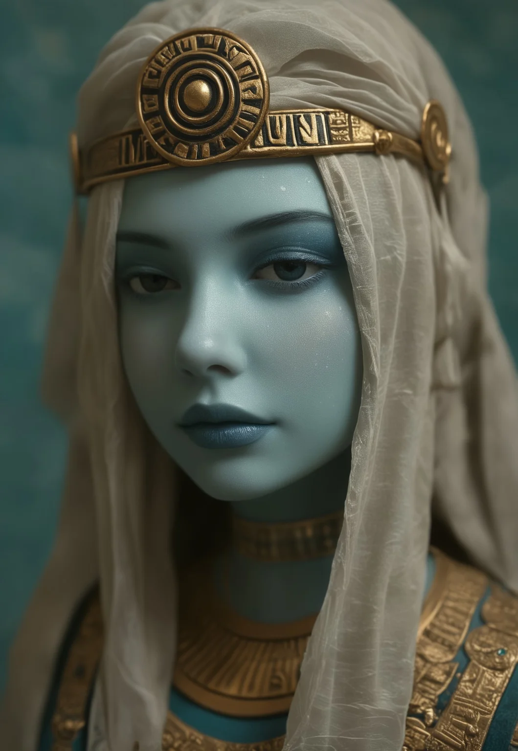 masterpiece, best quality, highly detailed, score_9, score_8_up, score_7_up, Expressiveh,
Envision a close-up portrait of a female figure wrapped in ancient, hieroglyph-covered cloth, surrounded by a cold, polygonal blue background. The fabric is aged, with cobwebs adorning its edges, and each hieroglyph is meticulously detailed, adding layers of mystery to the figure. Only their eyes are visible, emanating an otherworldly presence that contrasts sharply with the sharp, crystalline facets of the background. The blue gradient ranges from icy whites to deep navy, giving a sense of an endless, frozen landscape. The detailed textures of the fabric and the clarity of the background facets make the scene feel tangible, as if the figure were a relic preserved within a digital prism. This fusion of ancient and modern aesthetics invokes a haunting and futuristic atmosphere, a glimpse into a world where the past is locked within an icy, geometric void.
<lora:Dynamic Poses:1>
<lora:detailed_notrigger:1>
(((full clothed))),