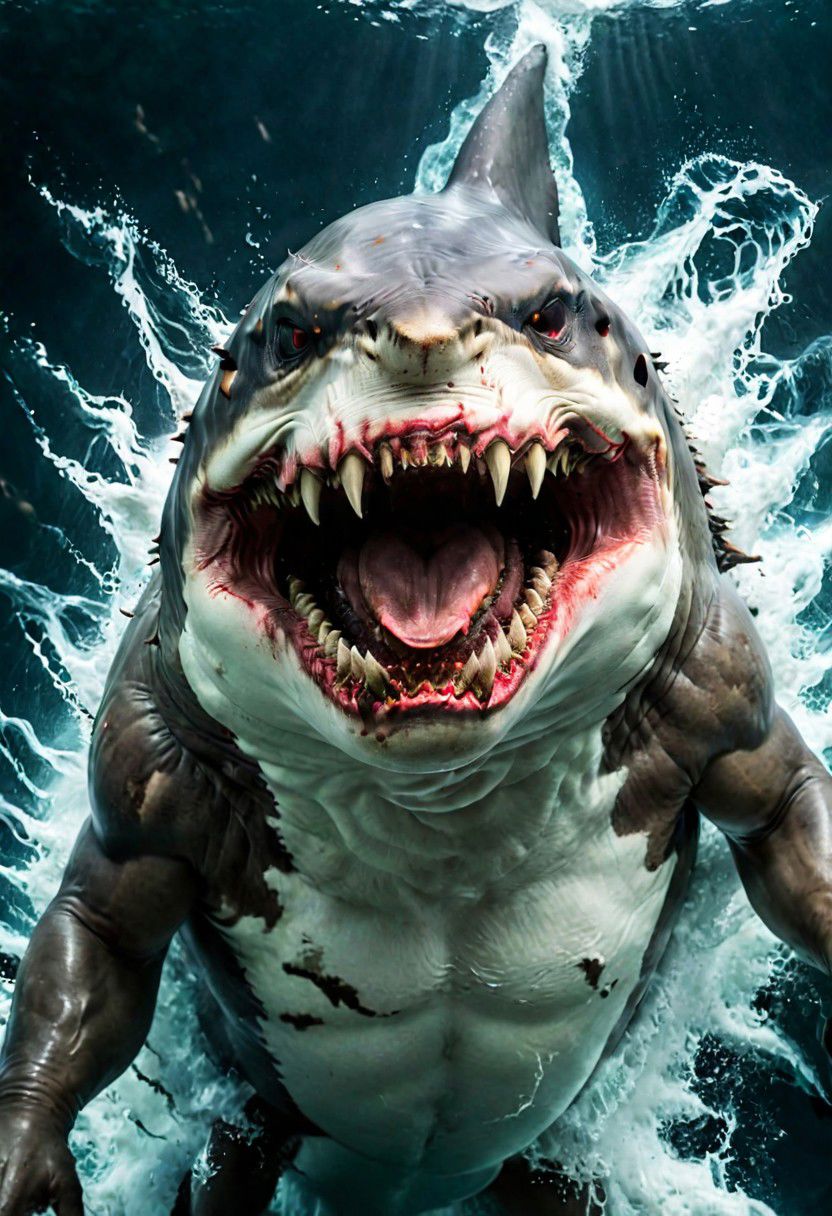 shark , great white , The beasts looks very angry and ready to cause chaos,  DEVIL SPAWN
