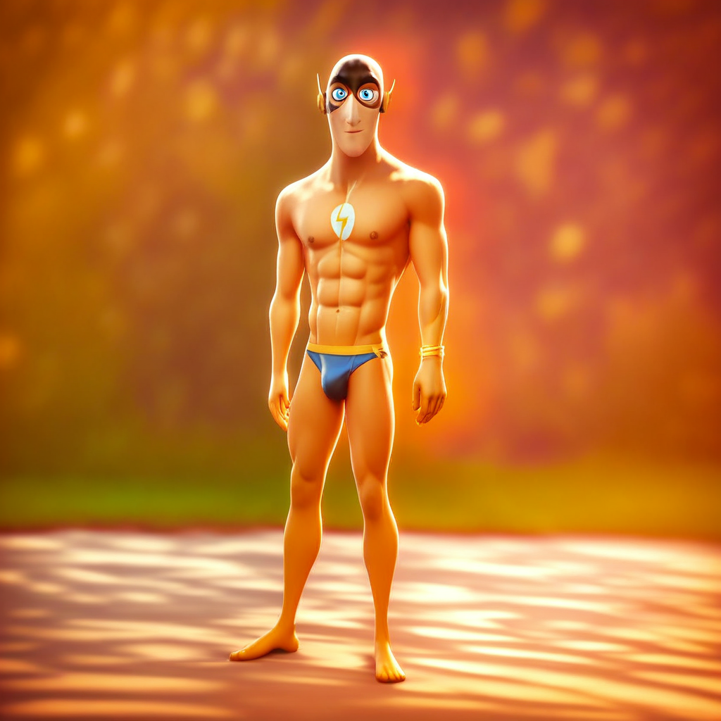 Flash, 1boy, male focus, solo, mask, blue eyes,  swimsuit, male swimwear, abs, bracelet, speedo, topless male,  score_9, score_8_up, score_7_up, score_6_up <lora:vinceteaa_020_04v2-step00000400r:1> good face, good eyes, looking at viewer, full body,