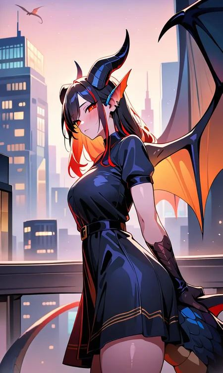 dragonling, scalie_human, monstergirl, dress, cityscape, 
