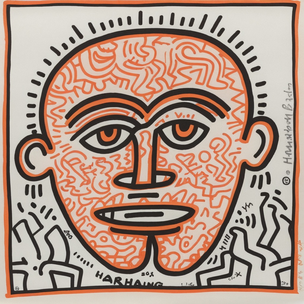 keithharingxl, a drawing of a face with people around it <lora:KeithHaringXL_v1:1>