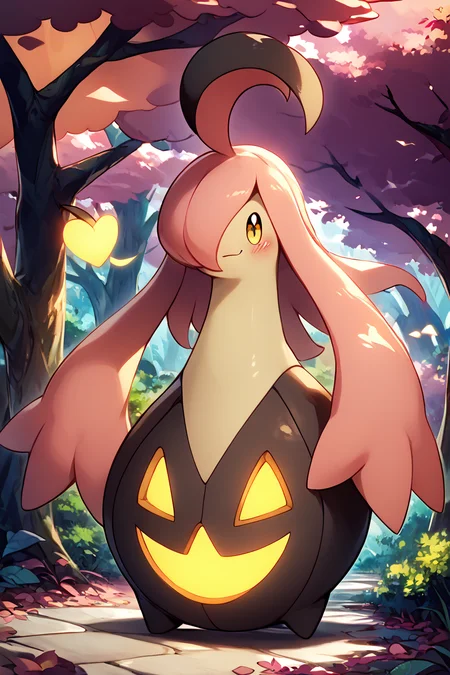 score_9, score_8_up, score_8, no humans, BREAK, , zzGourgeist, solo, pokemon (creature), no humans, ghost, hair over one eye, ahoge, yellow eyes, full body, outdoors, glowing, closed eyes, tree, fang, happy, <lora:Gourgeist_Pokemon_PDXL:0.8>, , BREAK, closed mouth, alternate costume, smile, looking at viewer, blush, zzLFashion, cowboy shot, ,,, embedding:zPDXL, Expressiveh, ,,, <lora:Vivid:0.7>, <lora:LFashionPDXL:1>, <lora:Uncensored_PonyXL_cpt_v02.09:0.4>, <lora:Expressive_H-000001:0.4>,