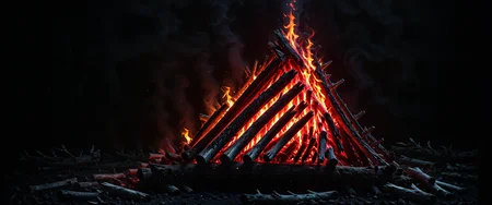 (night, pitch black,dark:1.3), (one large bonfire made of driftwood, red hot embers at base, diegetic lighting:1.2), dark fantasy, (centered composition), wallpaper, UHD, highly intricate , analog photo <lora:Into_Darkness:1>
