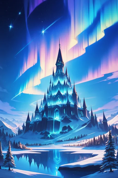 score_9, score_8_up, score_8, ,,, AuroraSpireCastle, night, snow, lake, shooting stars, ,<lora:AuroraSpireCastlePDXL:1.0>, ,,, smile, looking at viewer, ,,, embedding:zPDXL, <lora:SDXLFaeTastic2400:0.5>,