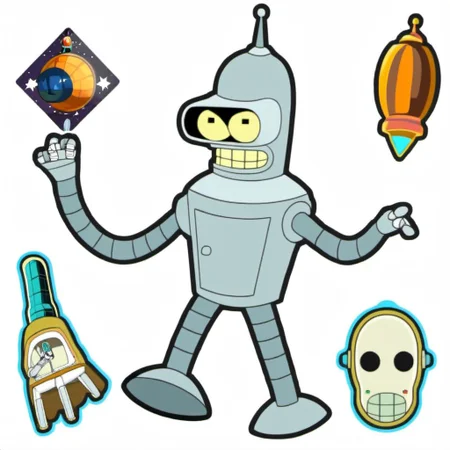 A StickerSheet of benderbot <lora:SDXL-StickerSheet-Lora:1> <lora:SDXL-benderbot-Lora:1>, Very detailed, clean, high quality, sharp image