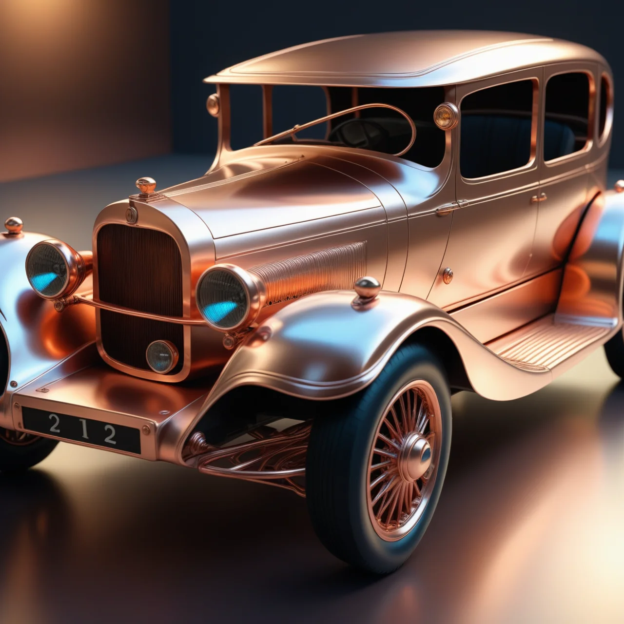 a car made out of Jed-ANC, masterpiece, full of details, ambient light, sharp and in focus, <lora:ArtNouveauCopperStyle:0.7>