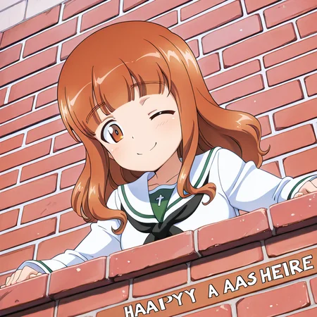 <lora:IL_kilroy_was_here:1>,kl_h,kilroy was here,brick wall,meme,english text,white background,simple background,from below,<lora:t_saori_ilxl_v1.2:1>,saori,orange eyes,s_clothes,white shirt,long_sleeves,black neckka chief,one eye closed,happy smile,, masterpiece,best quality,amazing quality,very aesthetic,absurdres,