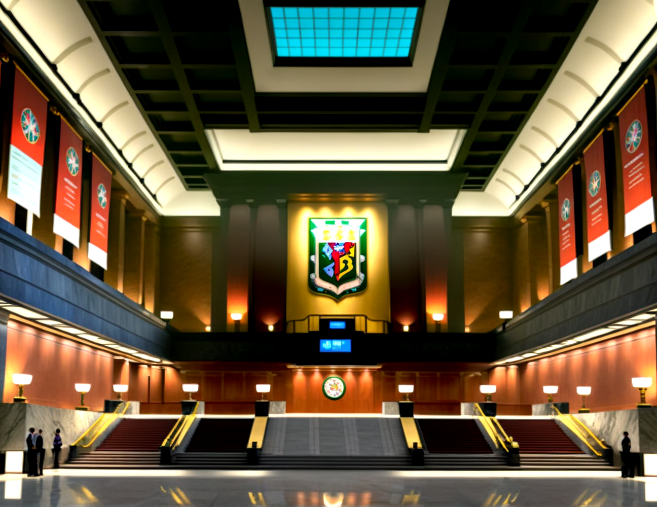 score_9, score_8_up, score_7_up,
<lora:Authoritarian_Interior_(Architecture)_(SDXL)_(AD):1> Authoritarian Interior, interior design, architecture, limestone, marble, wood, monumental architecture, speaking hall, public speaking area, university, lecture hall, coffered ceiling, public building, government building, floor to ceiling windows, large windows, skylight, lobby, hotel lobby, mall, train station lobby, subway station lobby, train platform, subway platform, central station, stadium, arena, theater, 
8K, In'ei, chiaroscuro, volumetric lighting, perfect depth of field shot, 8K CGI render, beautiful, subsurface scattering, photographic realism, asymmetric viewpoint, off center perspective, art by Thomas Kinkade, 
BREAK zPDXL, zPDXLxxx,  <lora:wowifierXL:0.2> art by mooncryptowow <lora:sdxl_lightning_8step_lora:0.4> <lora:detailed_notrigger:0.5>