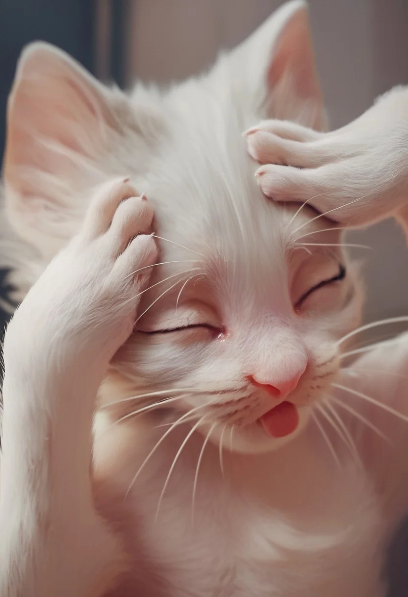 score_9, score_8_up, score_7_up, score_6_up, score_5_up, score_4_up, houdinangel, cat, animal focus, AhEtoBlehMeme, closed eyes, tongue out, :p, hands on own head, smile