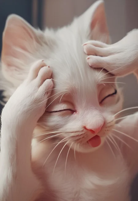 score_9, score_8_up, score_7_up, score_6_up, score_5_up, score_4_up, houdinangel, cat, animal focus, AhEtoBlehMeme, closed eyes, tongue out, :p, hands on own head, smile