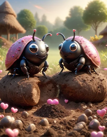 two cute and very good looking dungbeetles, rolling a pile of dung made of ral-vltne  <lora:ral-vltne-sdxl:0.8>