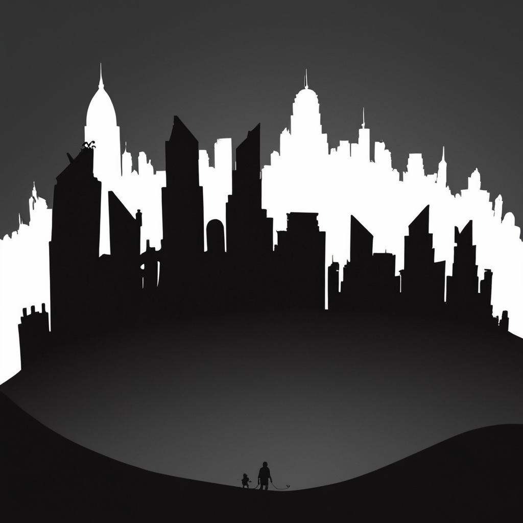 <lora:Maximalist_Drawing_BW:0.9> PStyl3, cityscape, negative space, monster