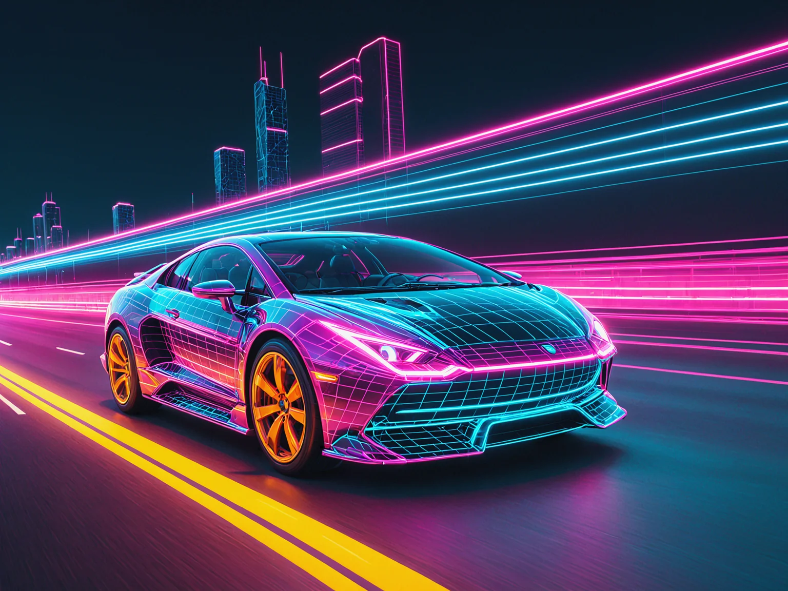 mad-vprwv car driving on highway, city, motion blur, grid, cyberspace <lora:Neon_Cyberpunk_Vaporwave_SDXL:0.8>, (masterpiece:1.2), best quality