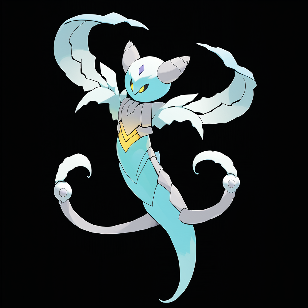 <lora:pokemon_pony_xl:1>, watercolor creature art like pokemon, Type: Ice, Type: Ghost, Egg Group: No eggs discovered, is a pokemon creature that Its hind limbs contain pockets of Grass gas, enabling brief bouts of flight,The monster's joints are encased in Cyan bony protrusions that provide protection and enhance its physical attacks,A tail that coils and uncoils with a Purple luminescence, a living lantern that guides the way through the darkest nights,Its whiskers glow with a Fuchsia light when it senses danger guiding its path away from threats,The yellow (orange:0.8) thunder that rumbles in its chest is not a growl but a song, a hymn to the storm and the power it wields score_9, score_8_up, score_7_up, score_6_up, score_5_up, score_4_up.  Simple black background, (Masterpiece:1.3) (best quality:1.2) (high quality:1.1)