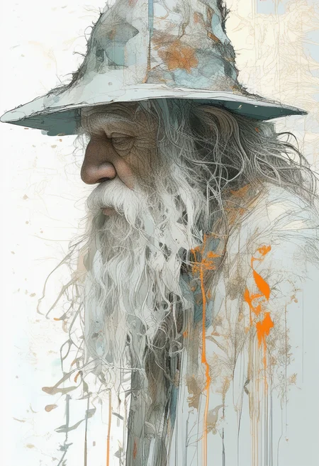 (silhouette:2), highly detailed linework reminiscent of Carne Griffiths, imbued with Wadim Kashim's bold texture, light and airy as Carl Larsson's compositions, gandalf the grey, motion, featuring Pascal Blanche-style hyper-realistic characters, pastel, elegance, dramatic lighting, expressive camera angle, matte, concept art, linquivera<lora:EMS-379413-EMS:1.000000>