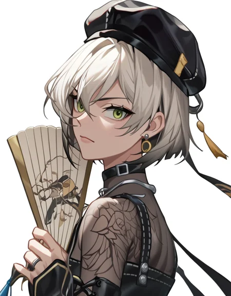 score_9,score_8_up,score_7_up,source_anime,
yubing, anotherstyle, 1girl, solo, green eyes, jewelry, white background, looking at viewer, short hair, hat, holding mask, mask, upper body,<lora:yubing_pony2:0.8>,<lora:Anime_Screencap:1>,anime screencap,