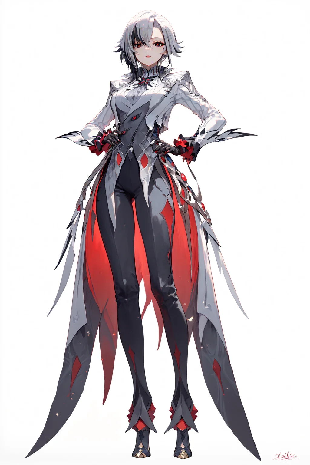 score_9, score_8_up, score_7_up, score_6_up,
8k, best quality, masterpiece, (ultra-detailed:1.1), (high detailed skin),
(full body:1.4), white background, standing, looking at viewer, (solo:1.4), hand on hip,
<lora:Arlecchino-pony-Tanger:0.8>, Arlecchino, def clothes, 1girl, x-shaped pupils, red pupils, black gloves, pants, symbol-shaped pupils, multicolored hair, black hair, white hair,
(white background, simple background:1.3),
(beautiful_face), ((intricate_detail)), clear face,
((finely_detailed)), fine_fabric_emphasis,
((glossy)), full_shot, <lora:Anime Boys Style SDXL_LoRA_20r_20e_8i_nr32_a16_Pony Diffusion V6 XL:0.5>,
<lora:HKStyle:0.6>,