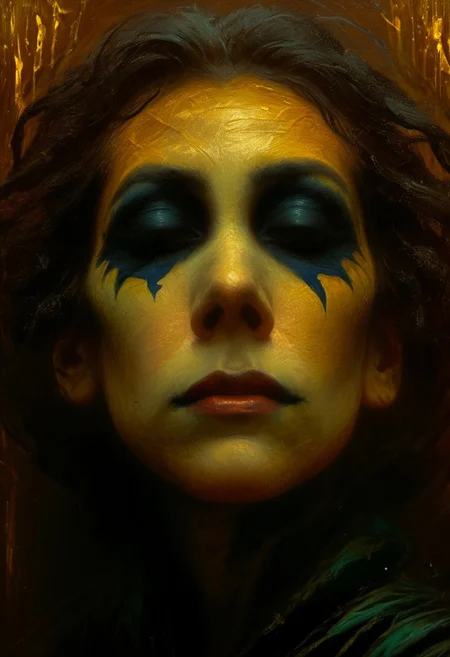 (((closeup painting))) of a female, crouched in an alley, harlequin makeup, tear streaked face, makeup running, brush strokes, impressionistic, (((dream the crow black dream))), horrifically captivating beauty, enticing the viewer closer, painted in style of clive barker, inspired with hellraiser like design, dark shot, shadows, dim light , dark light, red and black theme, cold city street, pouring rain, despair, revenge
BREAK
Dutch angle, unique perspective, dramatic lighting