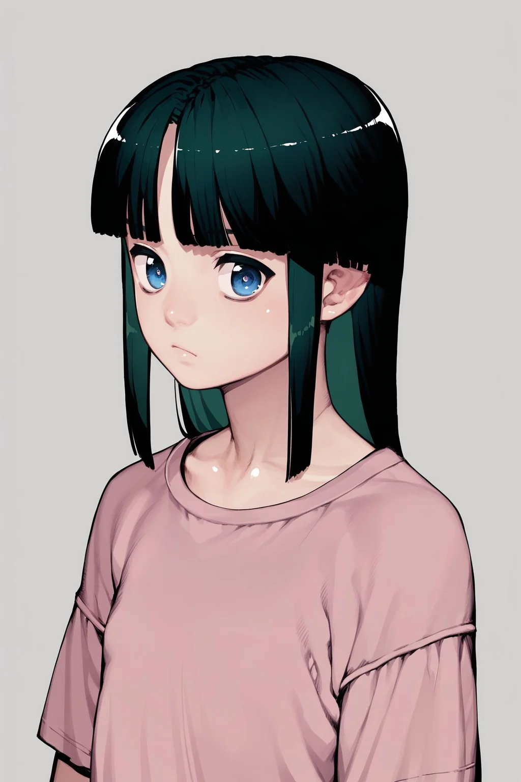 score_9, score_8_up, score_7_up, 1girl, :D, dark green hair, round_fringe, dark blue eyes, flat chest, pink clothes, dim light <lora:Yoshikazu_Hamada_PonyXL_style_v01:1>