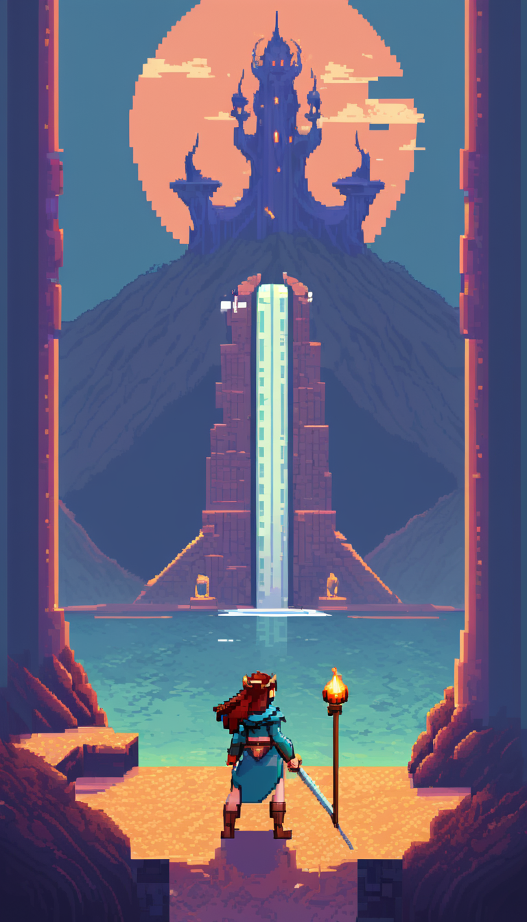 pixel-art Cinematic scene, hero view, d2s sorceress <lora:diablo_2_sorceress_xl_v1:1>, action pose, detailed background, masterpiece, best quality, high quality, highres, absurdres . low-res, blocky, pixel art style, 8-bit graphics