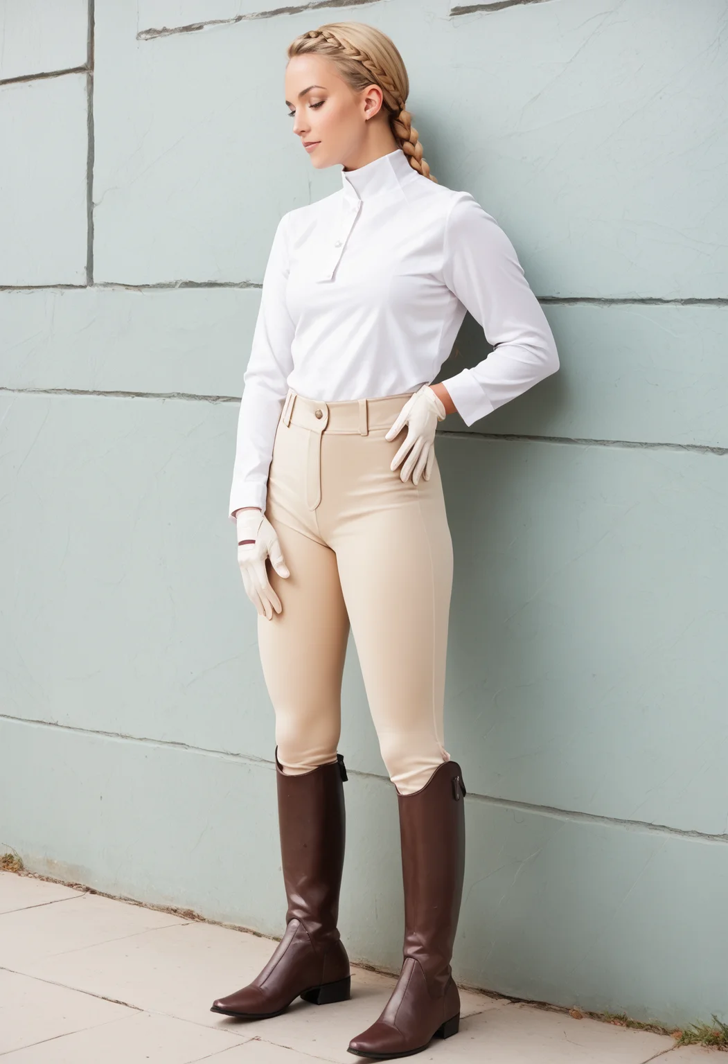score_9, score_8_up, score_7_up, source_anime
1girl, beige pants , <lora:ridingOutfitPony:1.0>, white gloves, white shirt, boots, long sleeves, blonde hair, braid, outside,