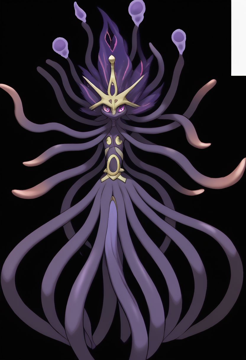 <lora:pokemon_pony_xl:1.0> fake pokemon, ken sugimori art style, resembles a mystical, deep purple entity with tentacle-like appendages, glowing pink eyes, and ethereal, translucent qualities. It is surrounded by bubbles and sparkles, and there's a whimsical skull floating among the tentacles., transparent background, digital art, big, strong, grown ulscore_9, score_8_up, (Masterpiece:1.3) (best quality:1.2) (high quality:1.1)