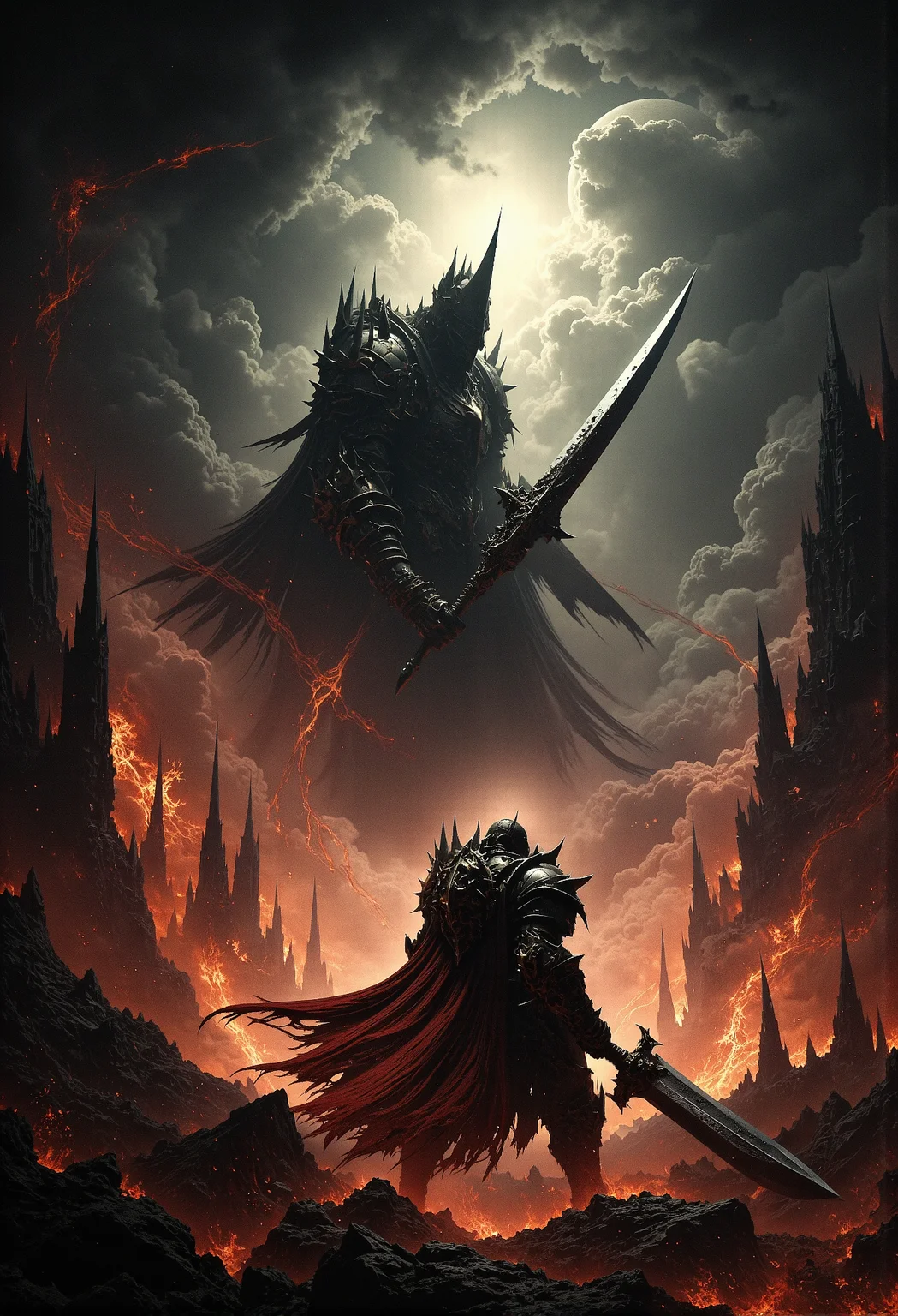 analog film photo . (art by Zdzislaw Beksinski:2), a hero with giant sword is facing the ultimate evil enemy, burning city. grimdark, mythp0rt, FredFraiStyle <lora:- Flux1 - vanta_black_V1.0.safetensors:0.5>, <lora:Dever_Flux_Enhancer.safetensors:0.5>, <lora:FredFraiStyle-FLUX-Share.safetensors:1.0>, <lora:FluxDFaeTasticDetails.safetensors:0.2>, . faded film, desaturated, 35mm photo, grainy, vignette, vintage, Kodachrome, Lomography, stained, highly detailed, found footage