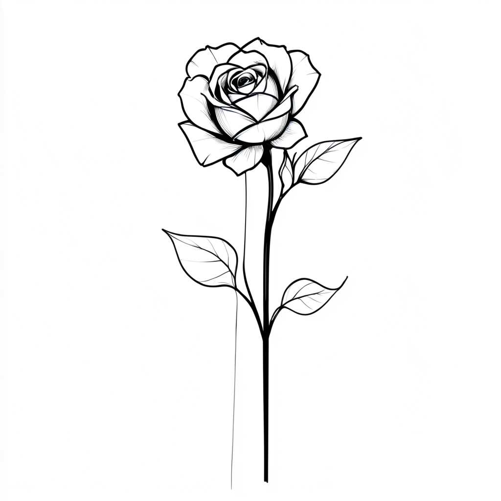<lora:Minimalist_Line_Art:1>, ArsMJStyle, Minimalist Line Art,   Floral outline, single stem, rose petals, delicate lines, botanical illustration, minimalist drawing, black ink, white background