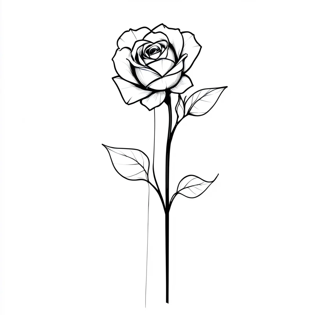 <lora:Minimalist_Line_Art:1>, ArsMJStyle, Minimalist Line Art,   Floral outline, single stem, rose petals, delicate lines, botanical illustration, minimalist drawing, black ink, white background