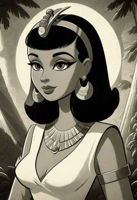 black and white vintage cartoon of Cleopatra