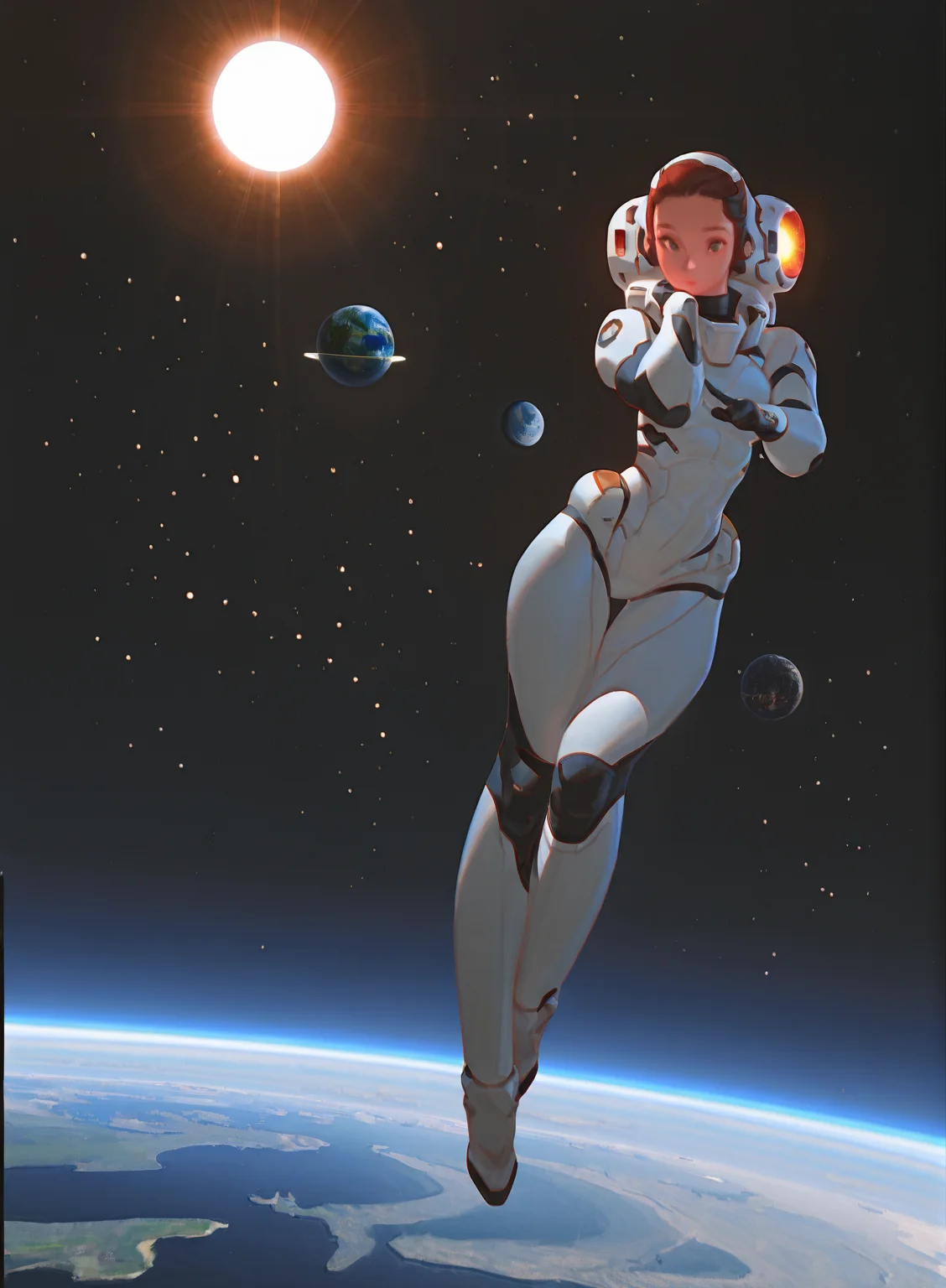 1girl, dynamic pose, sexy pose, science fiction, space, spaceship, sun, earth, floating, alert, danger, beautifull lights, <lora:Nurzhan_Bekkaliyev:1> nurzhan bekkaliyev, sketch,, masterpiece, best quality, amazing quality, very detailed