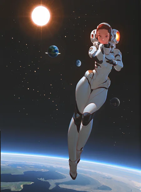1girl, dynamic pose, sexy pose, science fiction, space, spaceship, sun, earth, floating, alert, danger, beautifull lights, <lora:Nurzhan_Bekkaliyev:1> nurzhan bekkaliyev, sketch,, masterpiece, best quality, amazing quality, very detailed
