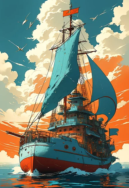 (Extremely futuristic boat yacht:1.4), (interior of boat with intricate details inside, Whale flying in the sky), irezumi, Style-Lab, Vector art, Clean lines, Sharp edges, Minimalist, Precise geometry, Simplistic, Smooth curves, Bold outlines, Crisp shapes, Flat colors, Illustration art piece, High contrast shadows, Technical illustration, Graphic design, Vector graphics, High contrast, Precision artwork, Linear compositions, Scalable artwork, Digital art, (Studio ghibli style, Art by Hayao Miyazaki:1.2), Anime Style, Manga Style, Hand drawn, cinematic sensual, Sharp focus, humorous illustration, big depth of field, Masterpiece, concept art, trending on artstation, Simplified style, trending on ArtStation, trending on CGSociety, Intricate, Vibrant colors, Soft Shading, Simplistic Features, Sharp Angles, Playful