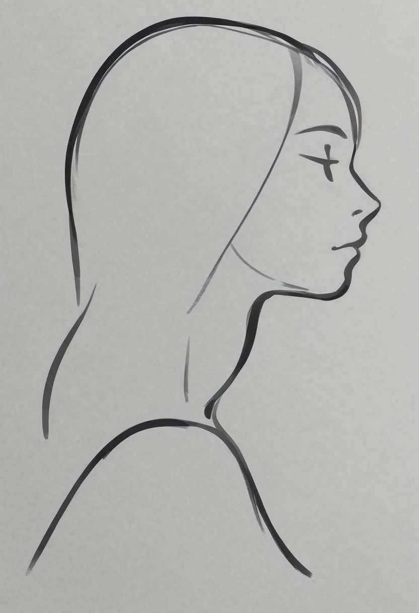 1girl, upper body, graceful,   ((solo)), from side, profile sketch, Minimalism, Greyscale, Stylized