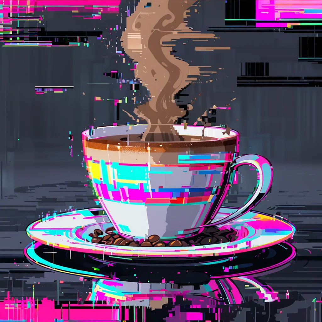 ,glitchstyle,<lora:Glitch_style-xl:0.8>,masterpiece,
coffee,solo,.glitch,