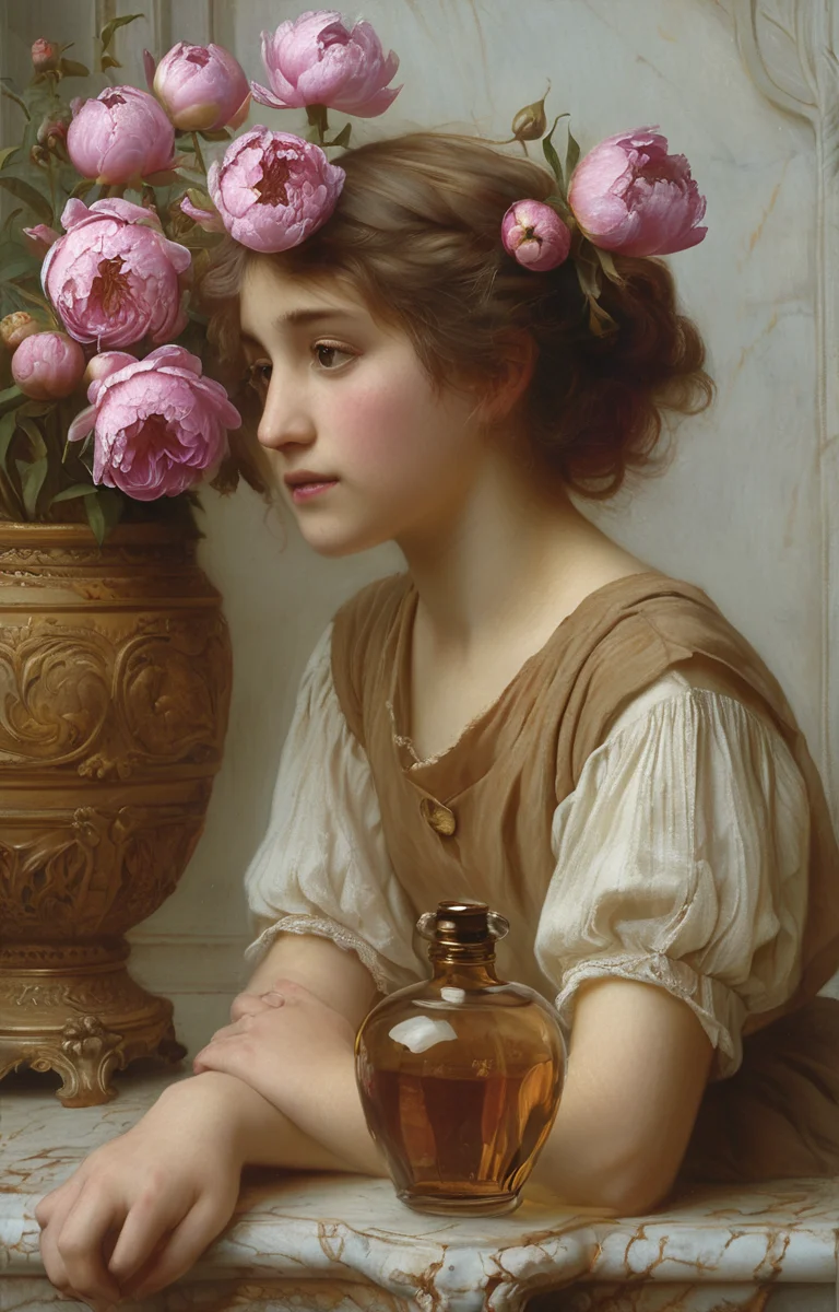 masterpiece,best quality,<lora:tbh202-sdxl:0.9>,illustration,style of william bouguereau decaying peonies