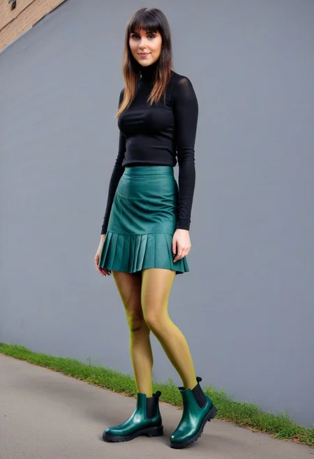 city, street fashion, photo, masterpiece
BREAK
1girl, (multicolor), (green chelsea boots), skirt, (black pantyhose)
