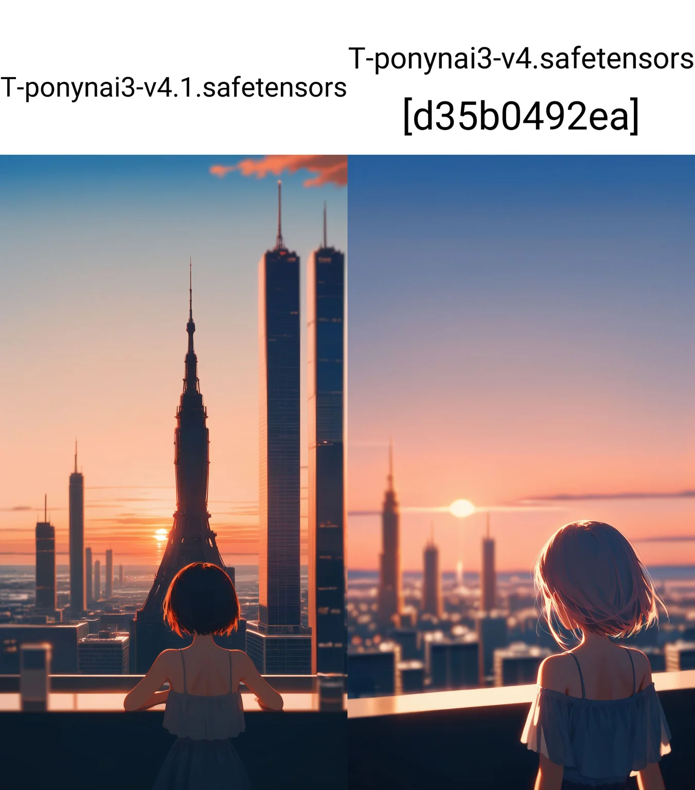 score_9,score_8_up,impressionism,summer.sunset.1girl's back,marvelous,cityscape,depth of field,