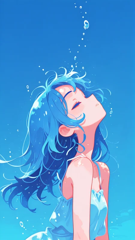 masterpiece, best quality, good quality, newest, highres, absurdres, vivid colors, flat color, 2D, strong lines, Pop Art, no lineart,no outline, masterpiece, best quality, amazing quality, 1girl, solo, long hair, bare shoulders, blue hair, closed eyes, parted lips, profile, floating hair, looking up, underwater, traditional media, monochrome, painting medium, watercolor medium, graphite medium blue theme, fuyumur4s4ki_illu <lora:TQ_Iridescent_Fantasy_Creations:0.8> <lora:MJ52:0.5> <lora:xl_more_art-full_v1:1> <lora:114558v4df2fsdf5:1> <lora:illustrious_very_aesthetic_v1:0.5> <lora:XXX477:0.2> <lora:sowasowart_style:0.3> <lora:illustrious_flat_color_v2:0.6> <lora:haiz_ai_illu:0.7> <lora:checkpoint-e18_s306:0.75>