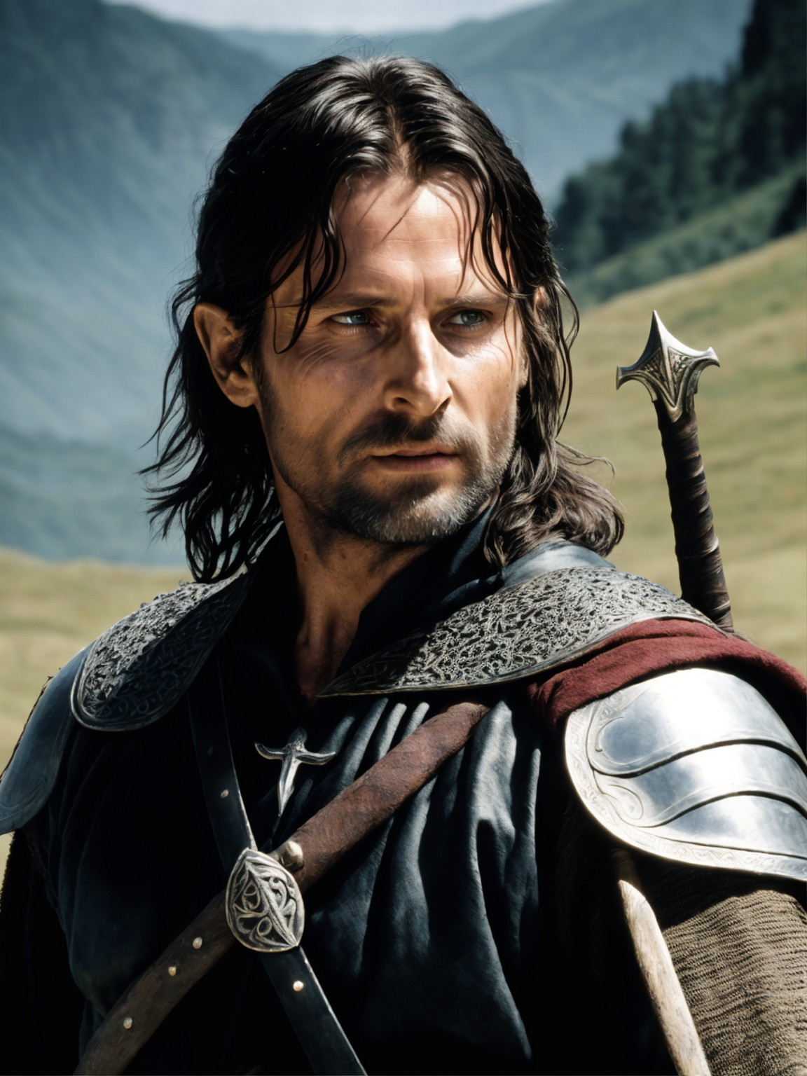 photo of the warrior Aragorn from Lord of the Rings, film grain, 8k hd
