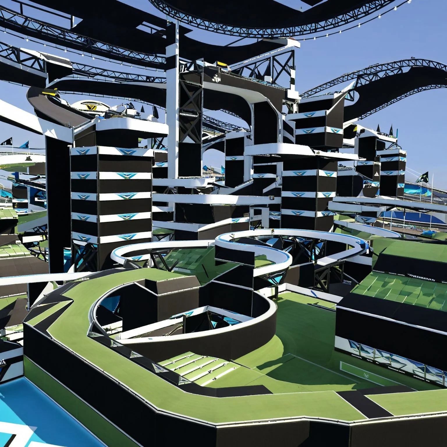 trackmania, 3d rendering, vector, screenshot, trackmania, scenery, building, megastructure,