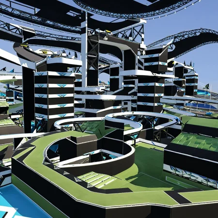 trackmania, 3d rendering, vector, screenshot, trackmania, scenery, building, megastructure,