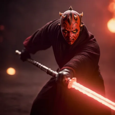 cinematic film still of <lora:Darth Maul:1.2>
Darth Maul darth maul in a black robe holding a sword in star wars universe, shallow depth of field, vignette, highly detailed, high budget, bokeh, cinemascope, moody, epic, gorgeous, film grain, grainy