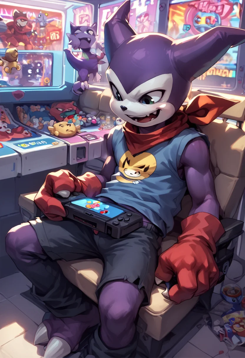 score_9,score_8_up, <lora:OtherStyle_01:0.6>, <lora:DigimonCharacterPackV05:0.8> impmon, source_anime, highly detailed,
arcade,playing games, happy,