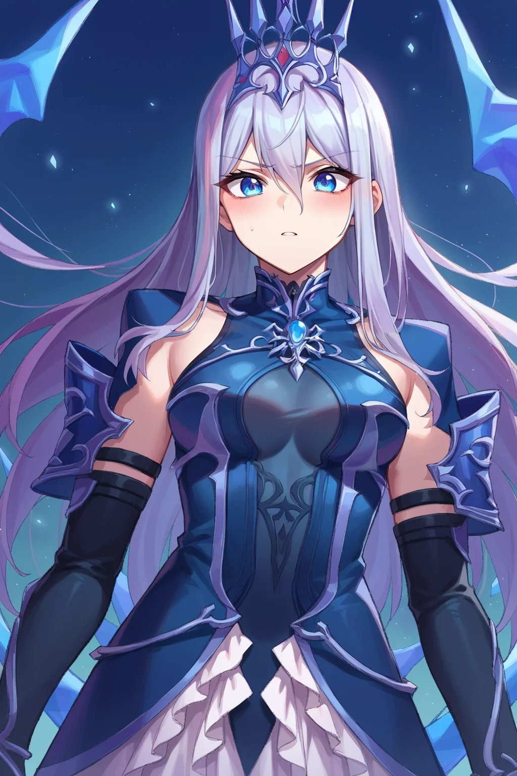 score_9, score_8_up, score_7_up, score_6_up, score_5_up, score_4_up, BREAK source_anime,explicit,
edgShiva,crown of ice,dress,armor blue eyes, gloves,
<lora:edgShivaPony:1>