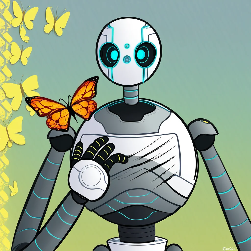 Roz(character), robot, female, Colourful background, butterfly’s, solo,
