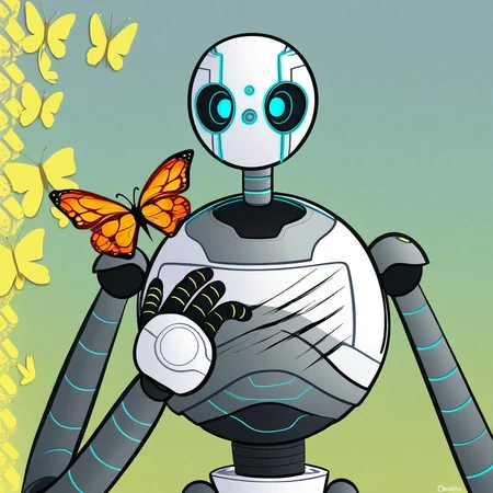 Roz(character), robot, female, Colourful background, butterfly’s, solo,