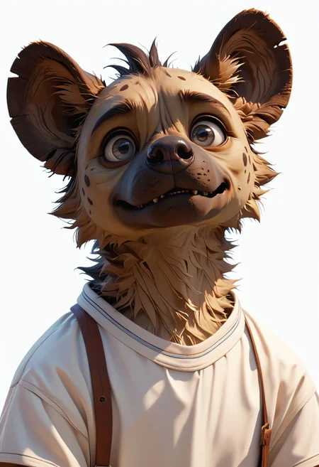 score_9,score_8_up,score_7_up, <lora:3d_render_pdxl_goofy:1>3d render, animal, animal focus, animalization, grey eyes, hyena, no humans, simple background, upper body, white background